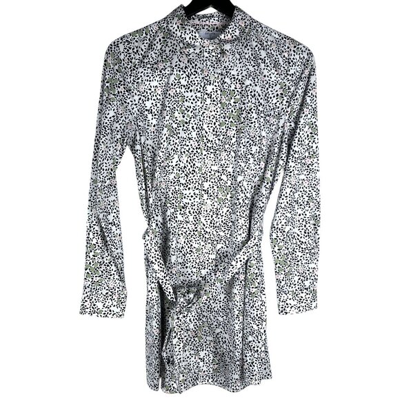 UNTUCKit for Her Phoebe Floral Belted Long Sleeve Shirt Dress in White Size 6 - Picture 1 of 10